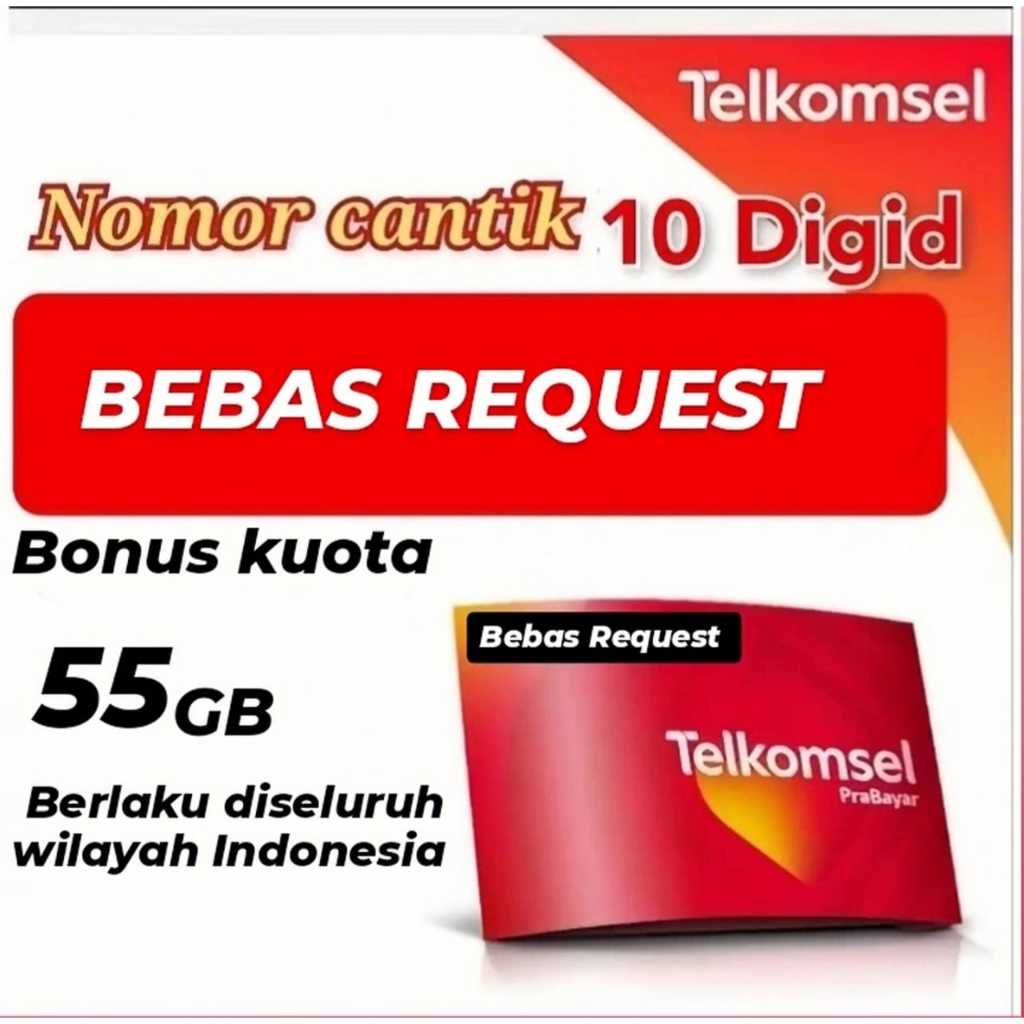 Kartu Perdana TelkomselBebas Request  nomor cantik 10digit,11digit ,12digit kuota internet utama 70G