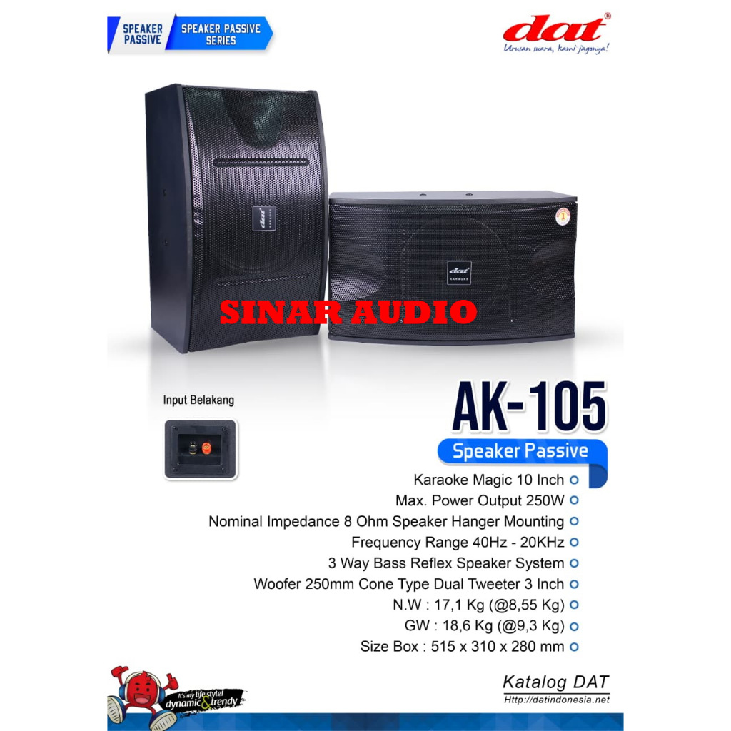 SPEAKER PASIF KARAOKE 10 INCH DAT AK105 / AK 105 DAT AK-105 ORIGINAL 1SET ( 2PCS)