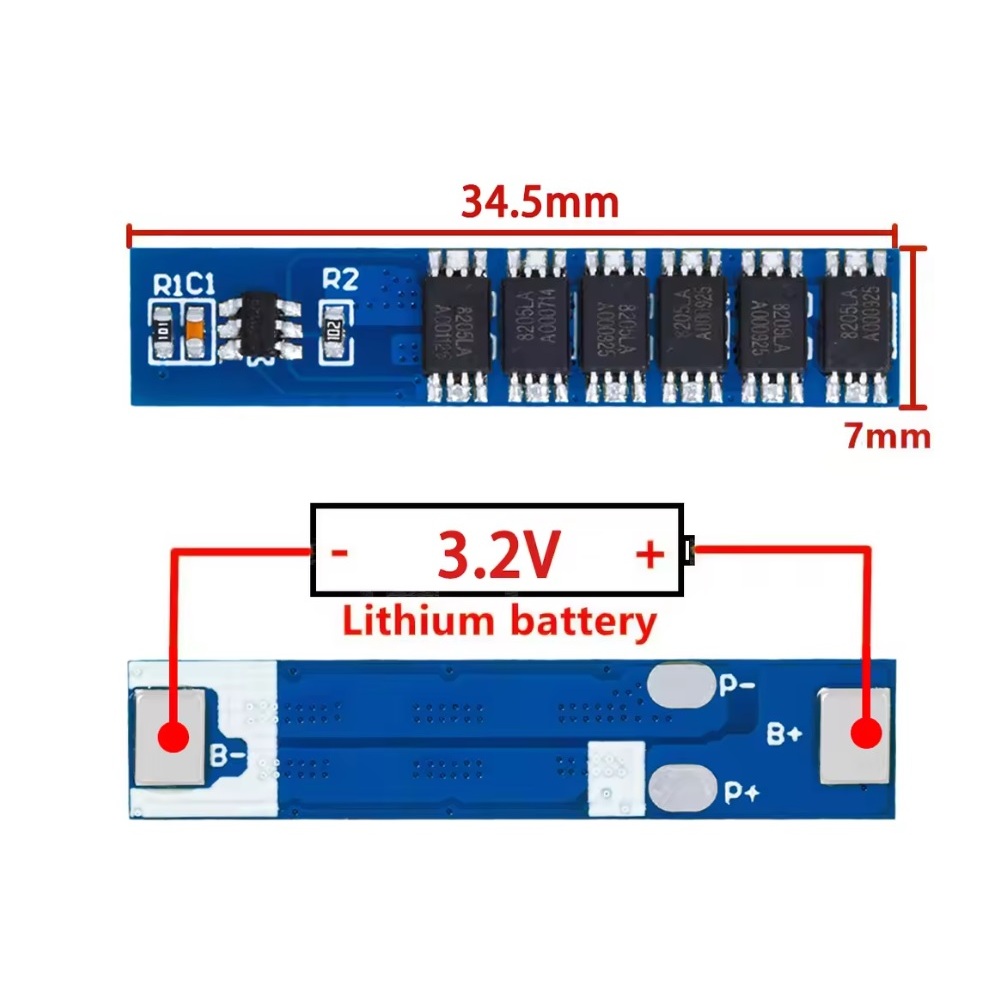 BMS 1S 15A 3,2V Lifepo4 Pengaman Baterai BMS 1S 15A 6 Mosfet Lifepo4 3,2V Biru