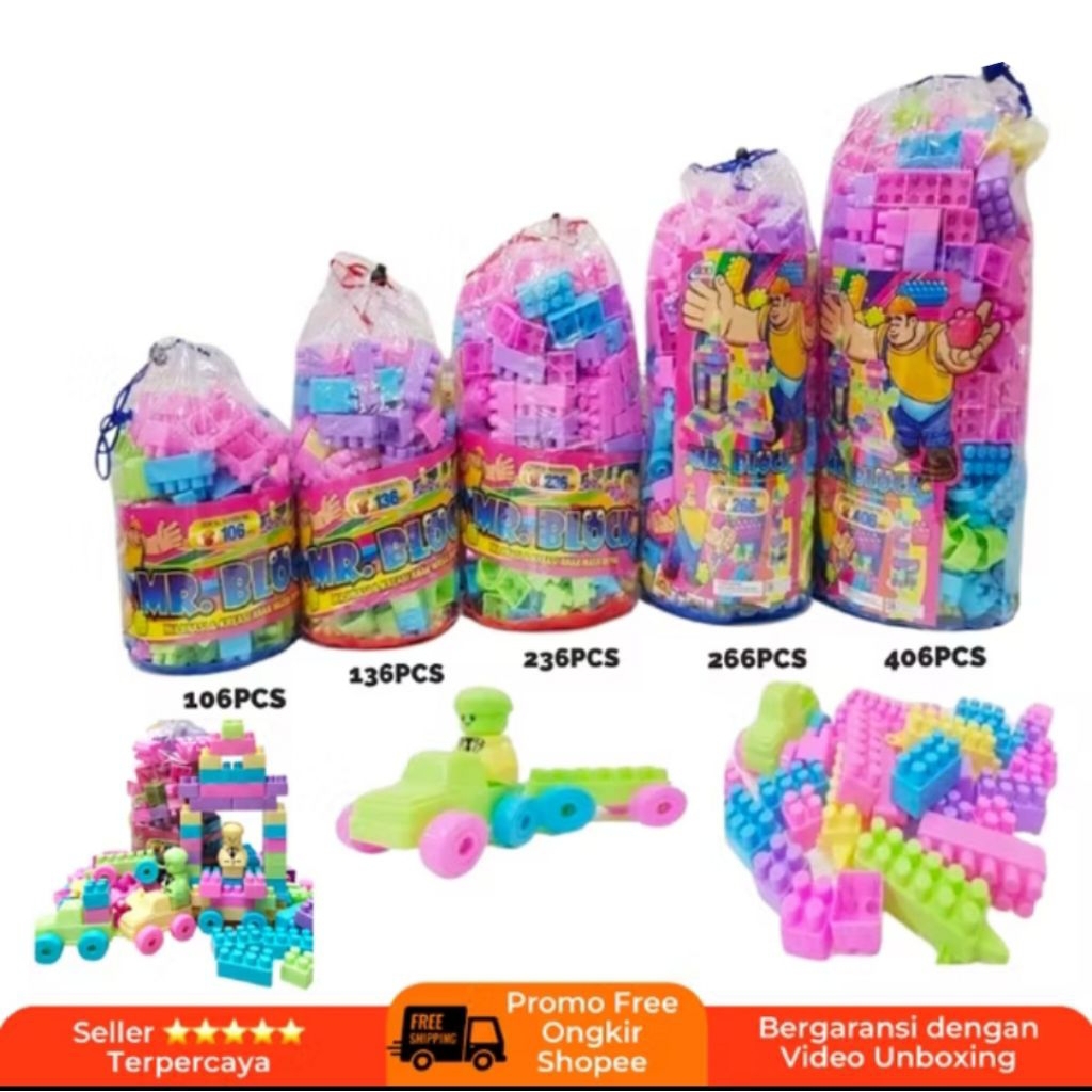 Mainan Brick Balok Susun Anak DIY Ukuran Besar Mr BLOCK Anak Bisa Pilih Isi di Varian