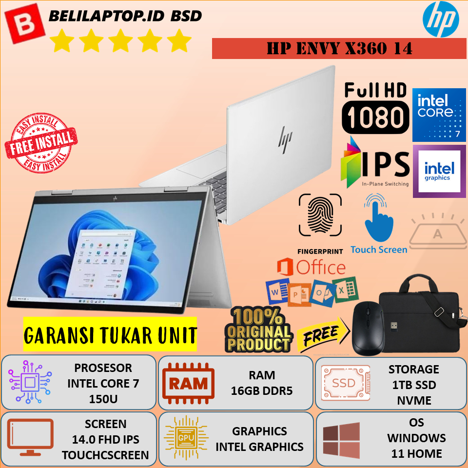 Laptop HP Envy X360 Intel Core 7 150U Ram 16GB 1TB SSD 14'' FHD IPS Toucscreen Windows 11 Home