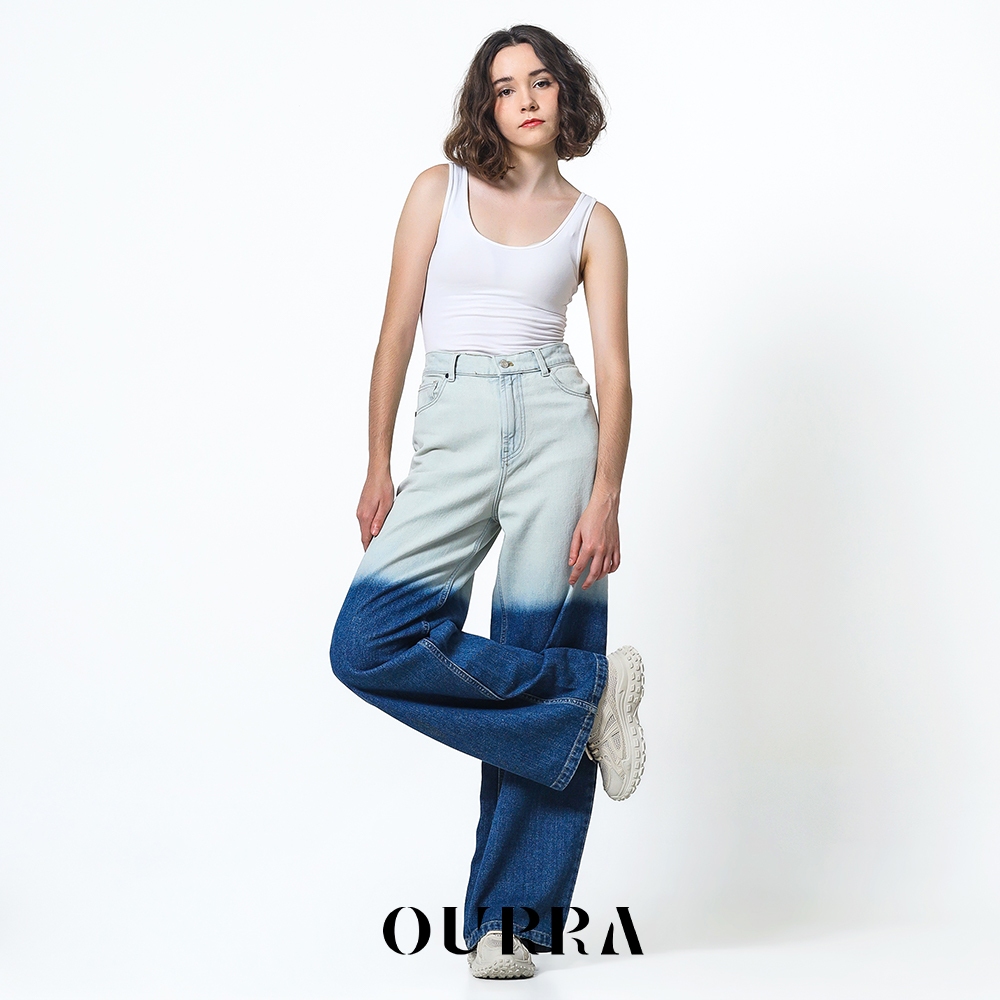OURRA Celana Jeans Wanita - Two Tone Baggy Pants