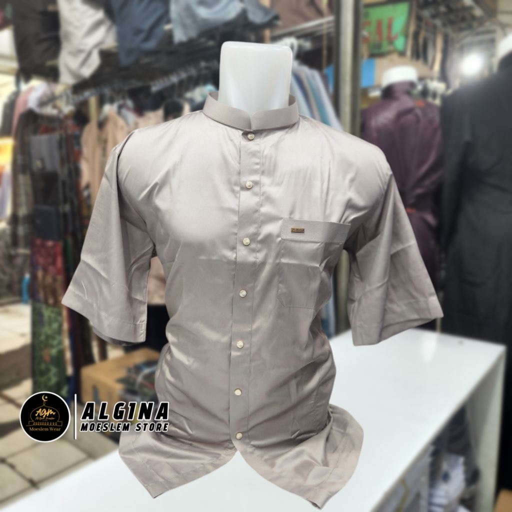 Koko Al Wafa Warna Satin Korea Lengan Pendek Kancing Thailand Full  | Baju Muslim Lengan Pendek Al W