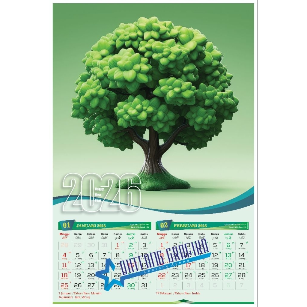 KALENDER DINDING 2026 LENGKAP ( nasional, jawa, hijriyah )