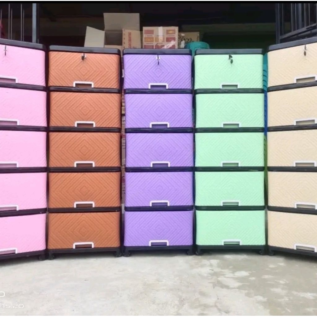 Laci Cabinet Rotan Plastik Kunci+Roda Susun 3/ Susun 4/ Susun 5