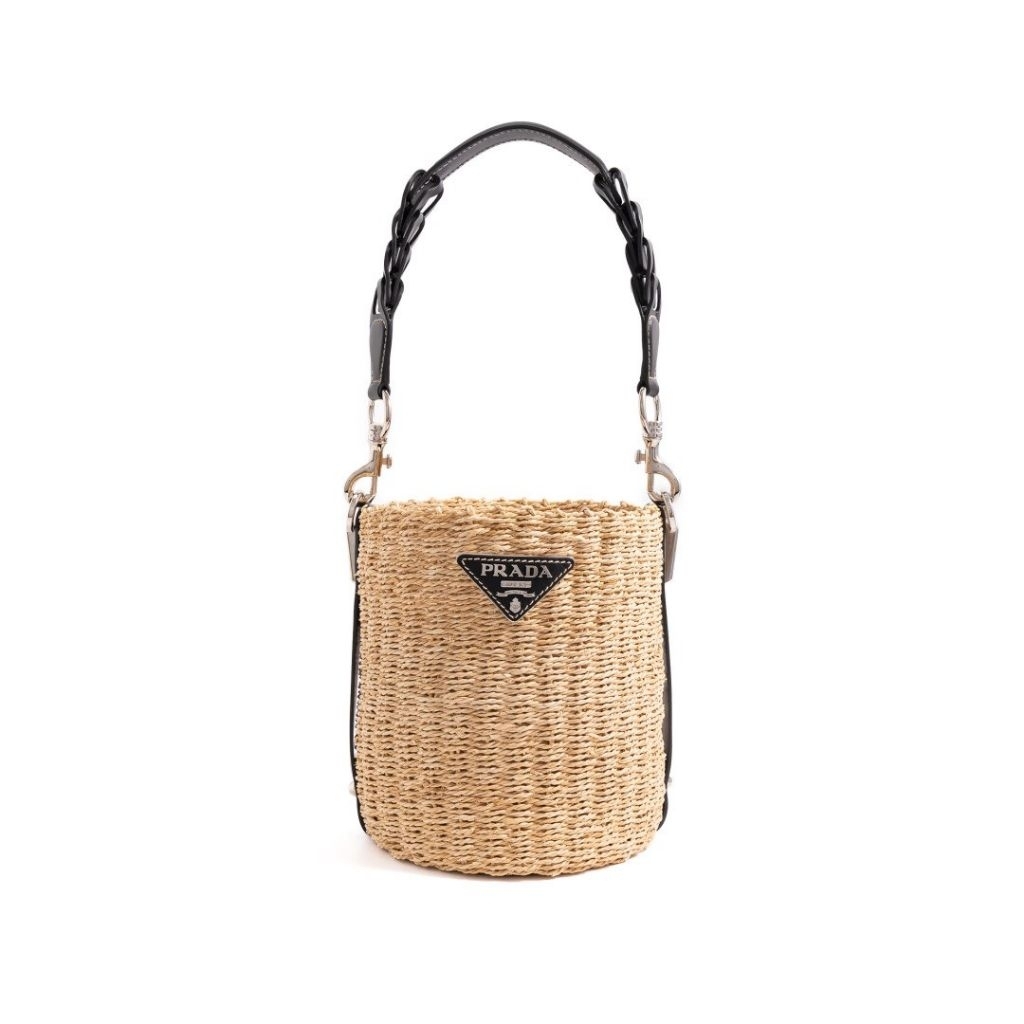 PRADA Corn husk and leather bucket bag
Natural