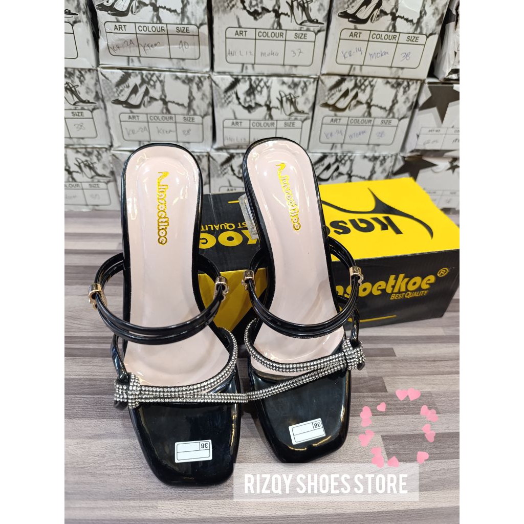 Sandal Hak Kaca Mutiara Heels 5cm wanita elegan_ Kasoetkoe