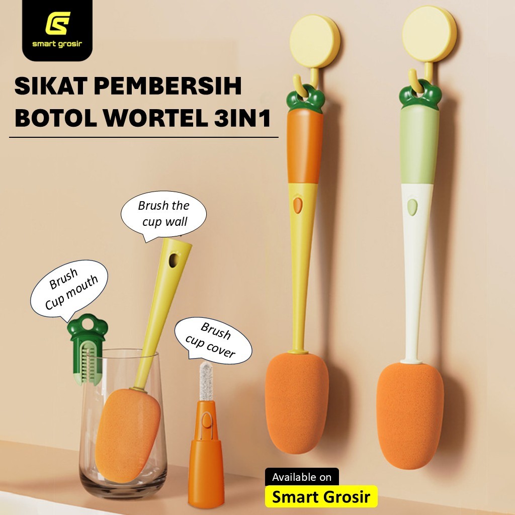Sikat Pembersih Botol Wortel Alat Pembersih Botol/Gelas/Cangkir/Botol Bayi/Mug Multifungsi 3 in 1 Mu