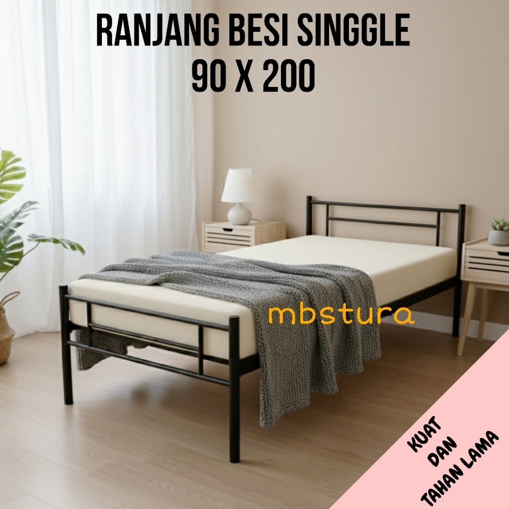 Ranjang Besi MBS Singgle 90 x 200 Ranjang Kuat Ranjang Kokoh Tempat Tidur Besi
