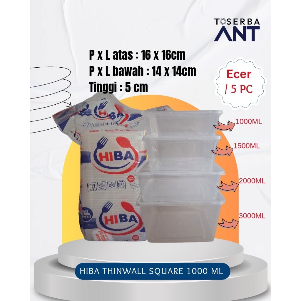 thinwall hiba kotak 1000 ml 25 pcs / hiba thinwall 1000 ml klir 5 pcs