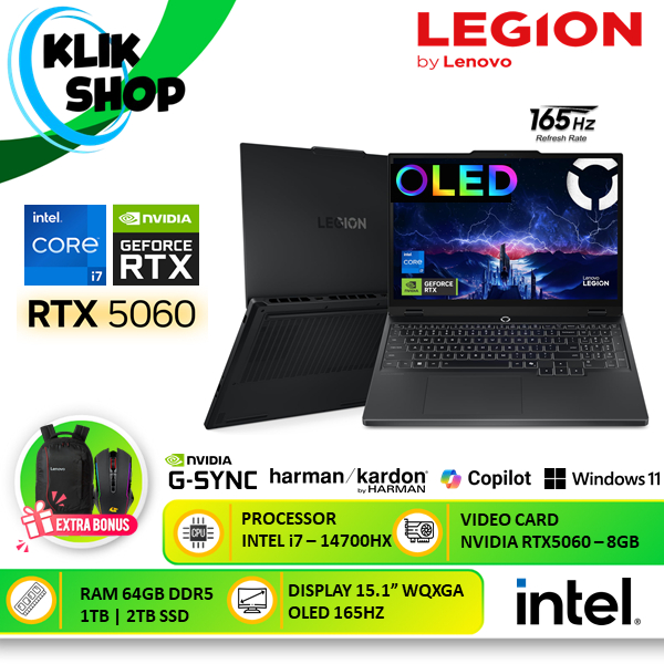 Lenovo Legion 5i 15 OLED i7 14700HX RTX 5060 64GB DDR5 2TB SSD WQXGA OLED 165HZ RGB WIN11 Black
