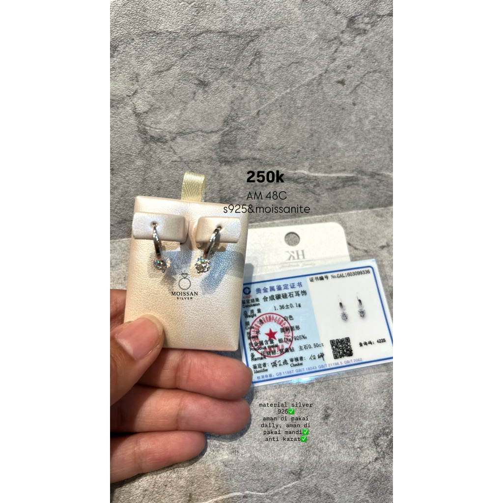 AM 48C |Anting klep mata satu moissanite perak s925 silver s9