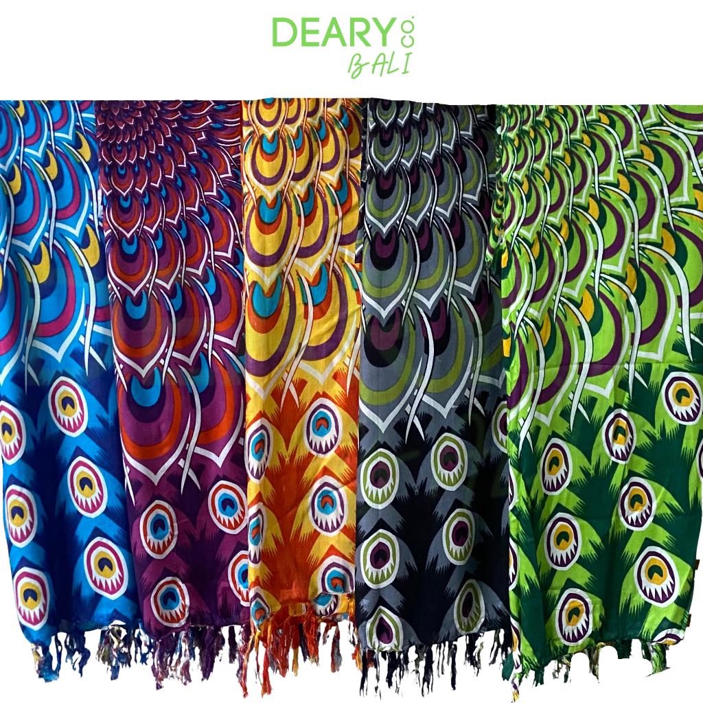 Kain Pantai Bali Motif Bulu Merak Krisna Ukuran Standart 150CM x 110CM Bahan Rayon Bali Adem Rumbai 