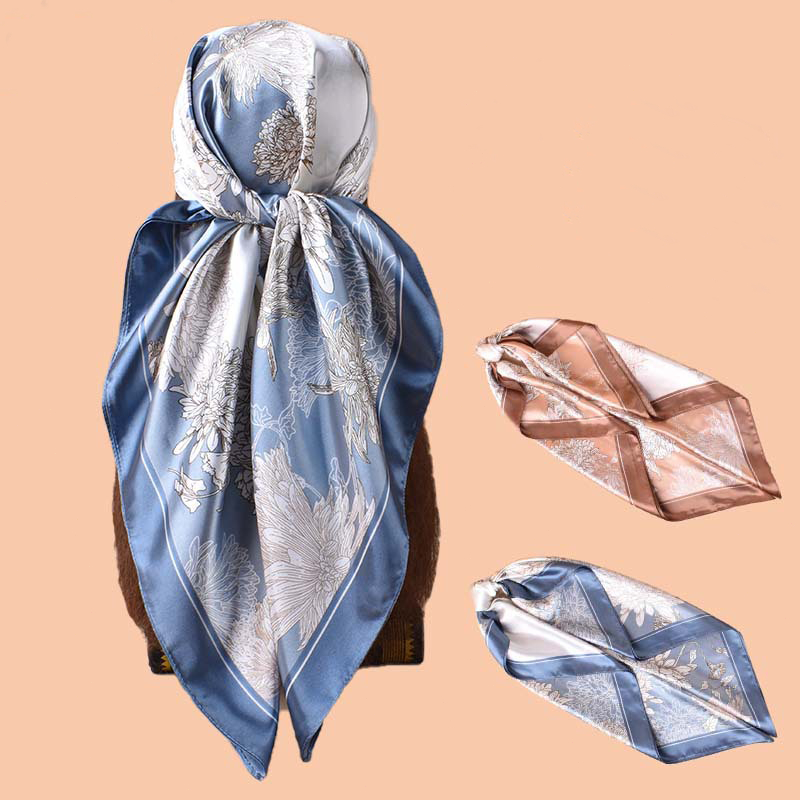 Silk Scarf Tipis Bernapas Syal Leher Wanita Fashion Unik Motif Bunga Scraft Wanita Import Syal Korea
