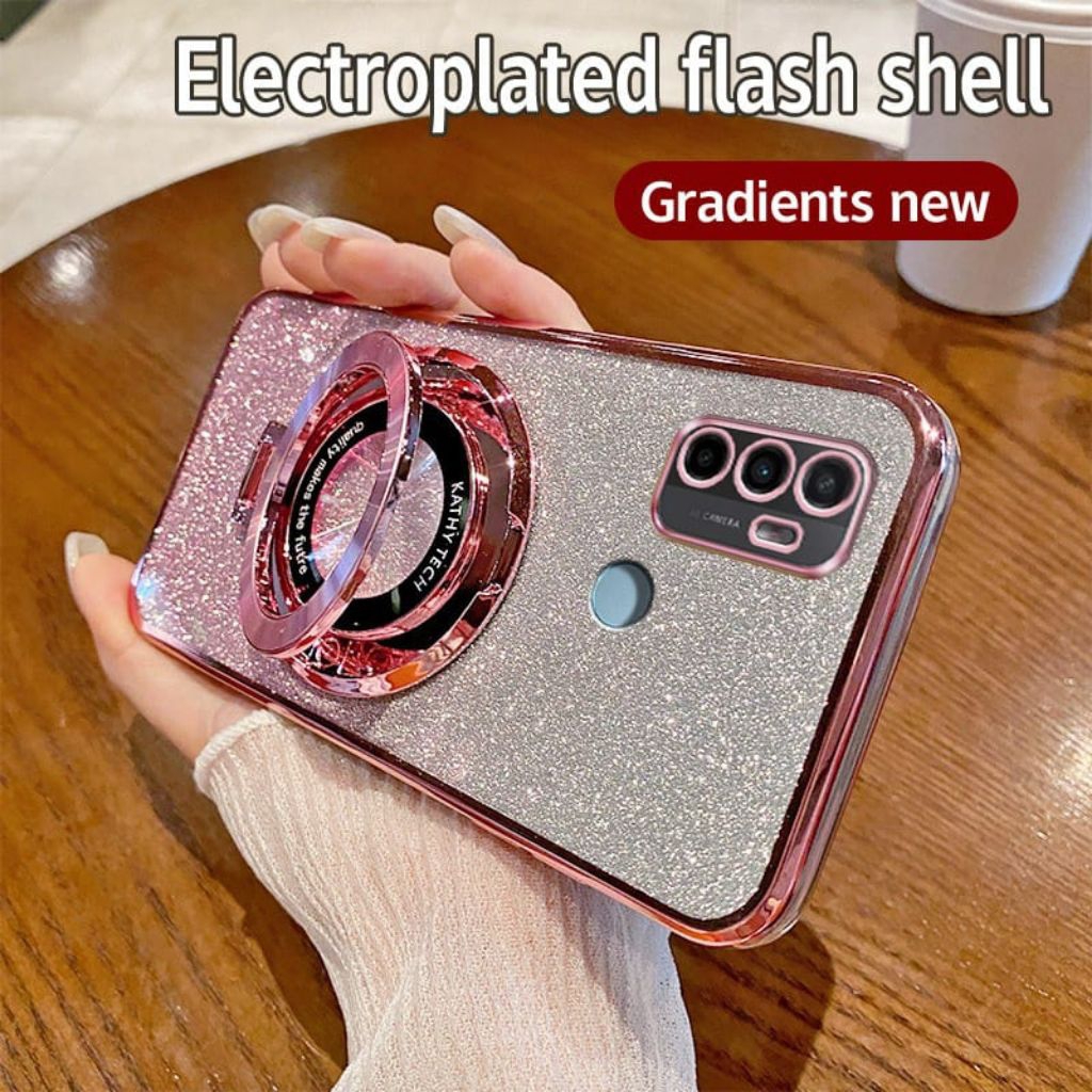 Soft Case Untuk Oppo A53 / A33 Glitter Ring Magnetic Holder Premium