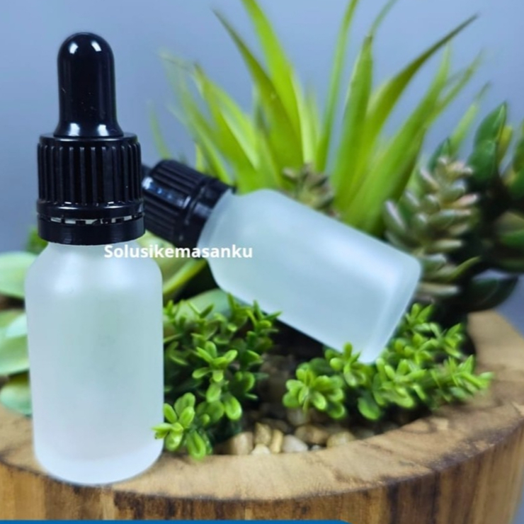 Botol Kaca Pipet 15 Ml Natural Frosted - Ring Segel Hitam / Botol Pipet 15 Ml / Botol Serum 15 Ml