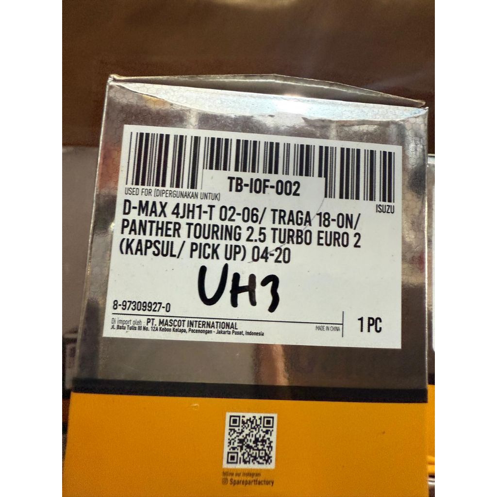 0Filter oli TB-IOF-002 Isuzu D-Max 4JH1-T '02-06 Traga '18 on Panther Touring 2.5 Turbo Euro 2 (Kaps