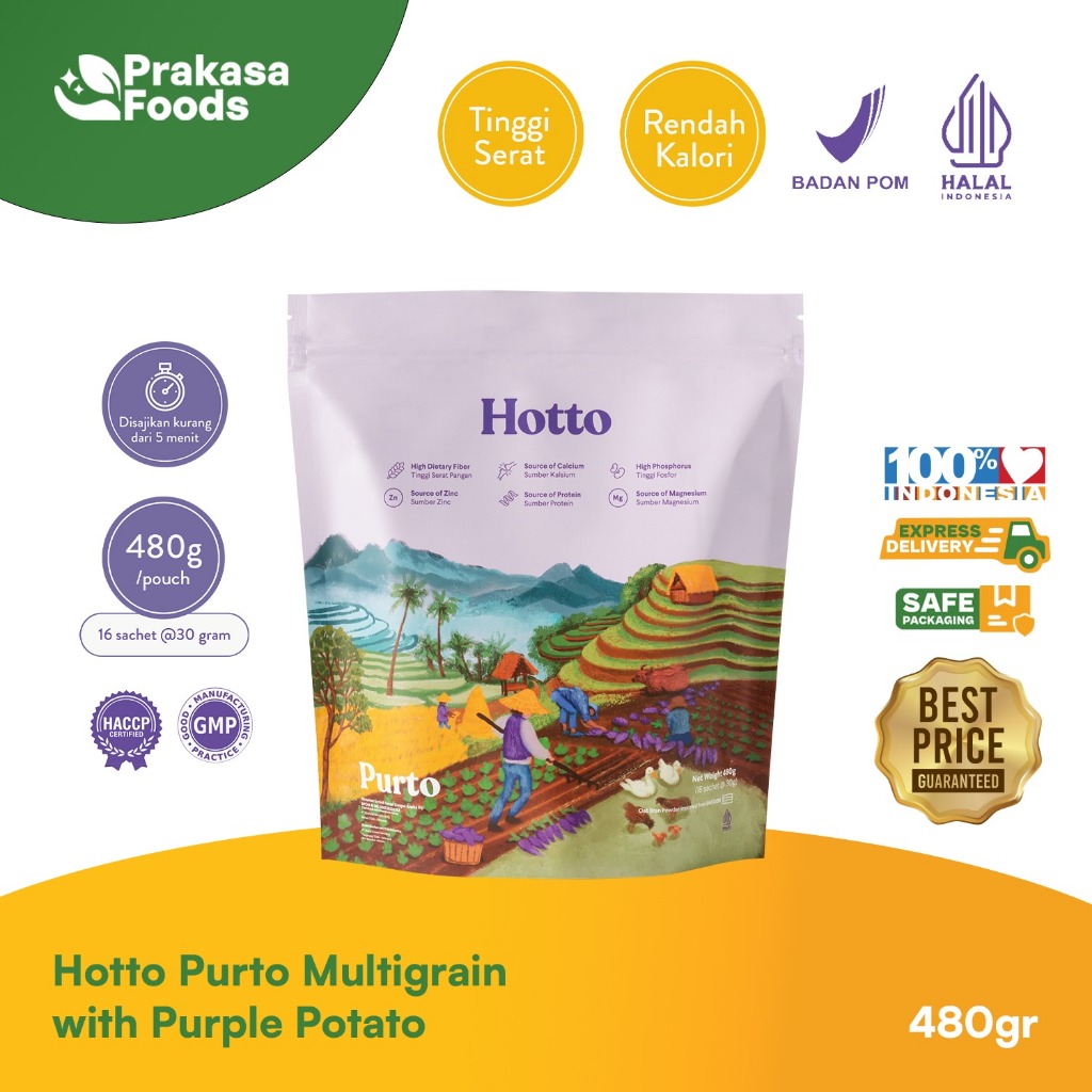 Prakasa Foods - Hotto Purto Multigrain Purple Potato Ubi Ungu 1 Pouch | Sereal Sehat Pengganti Nasi 
