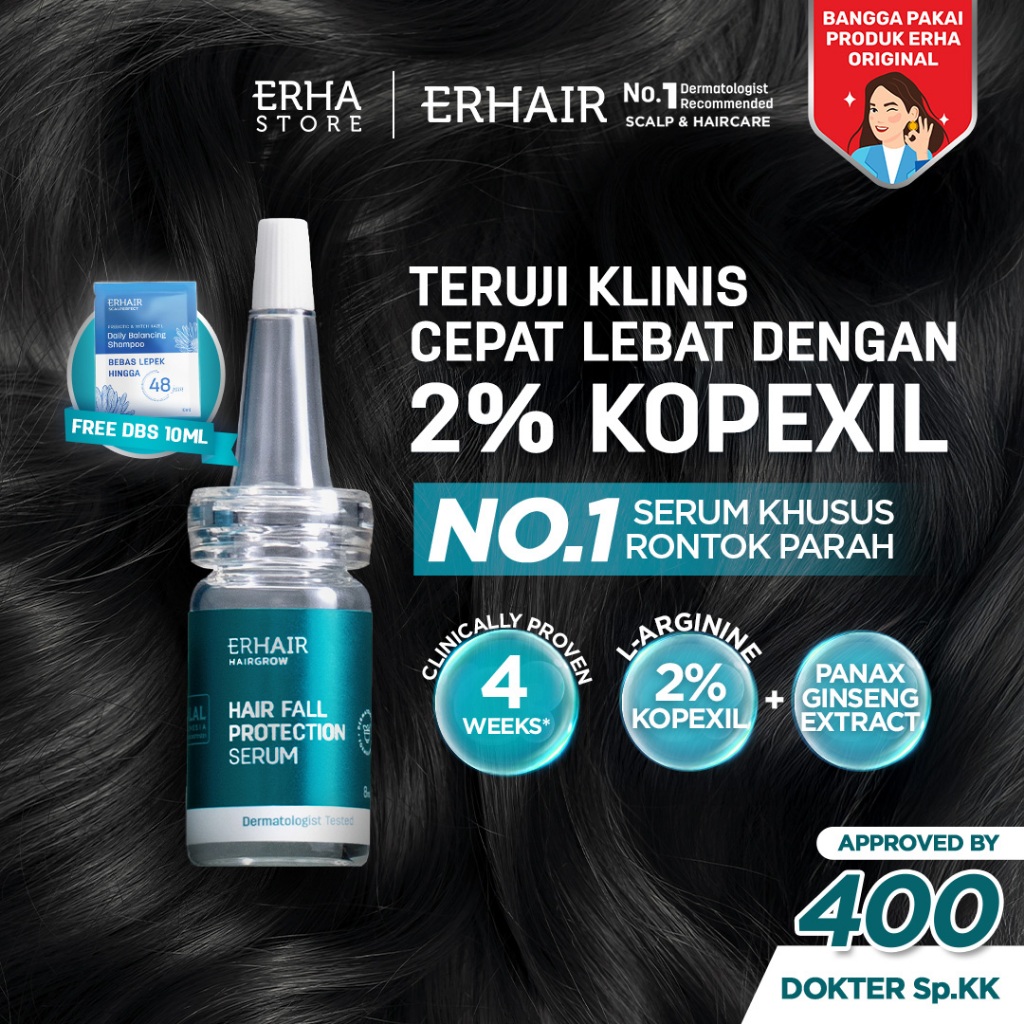 ERHAIR HairGrow Protection Serum 7x8 ml with 1.5% Kopexil - Serum Panax Ginseng Mengurangi Rontok | 