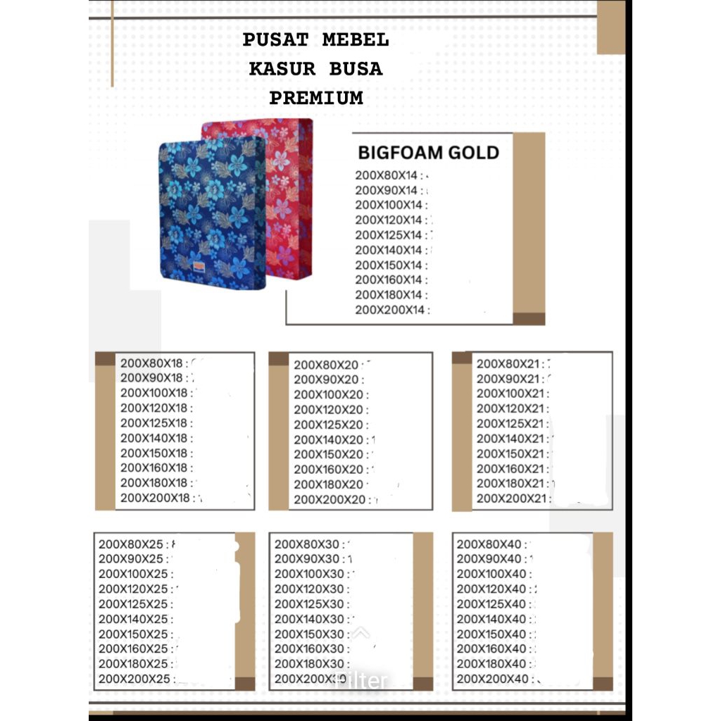PUSAT MEBEL KASUR BUSA BIGFOAM GOLD PREMIUM BERKUALITAS SIZE (160/180/200)