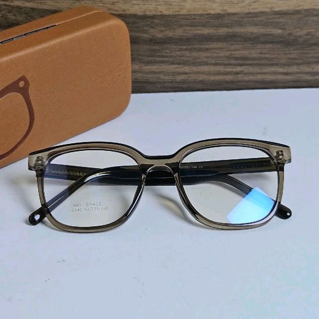 frame kacamata fashion pria wanita vintage D6851 kotak transparan coklat bisa lensa Blueray Photocro