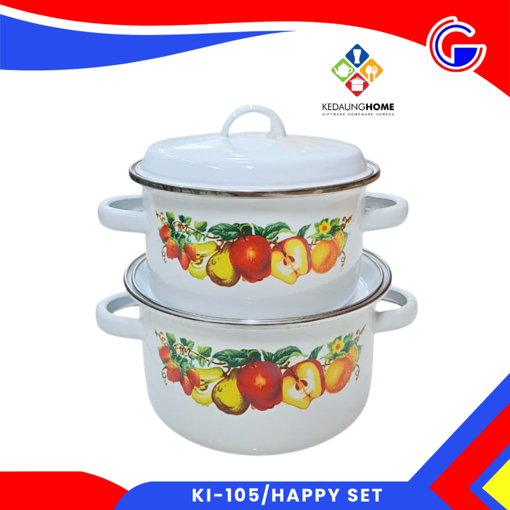 PANCI ENAMEL KEDAUNG KI-105 HAPPY SET | PANCI MOTIF BUAH | PANCI MASAK ANTI KARAT