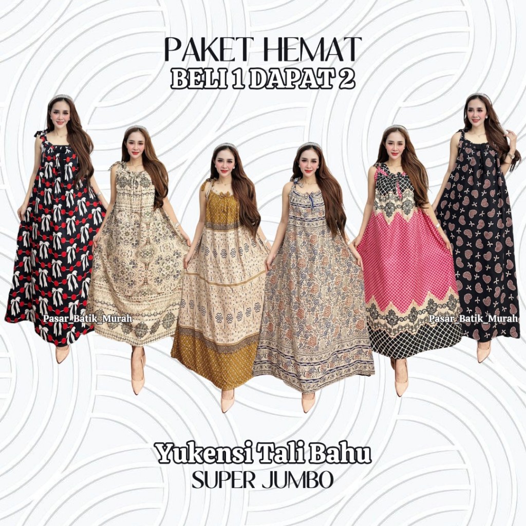 Paket Usaha Longdress Yukensi Tali Bahu Super Jumbo Bahan Rayon Adem Halus Motif Trendy dan Modis
