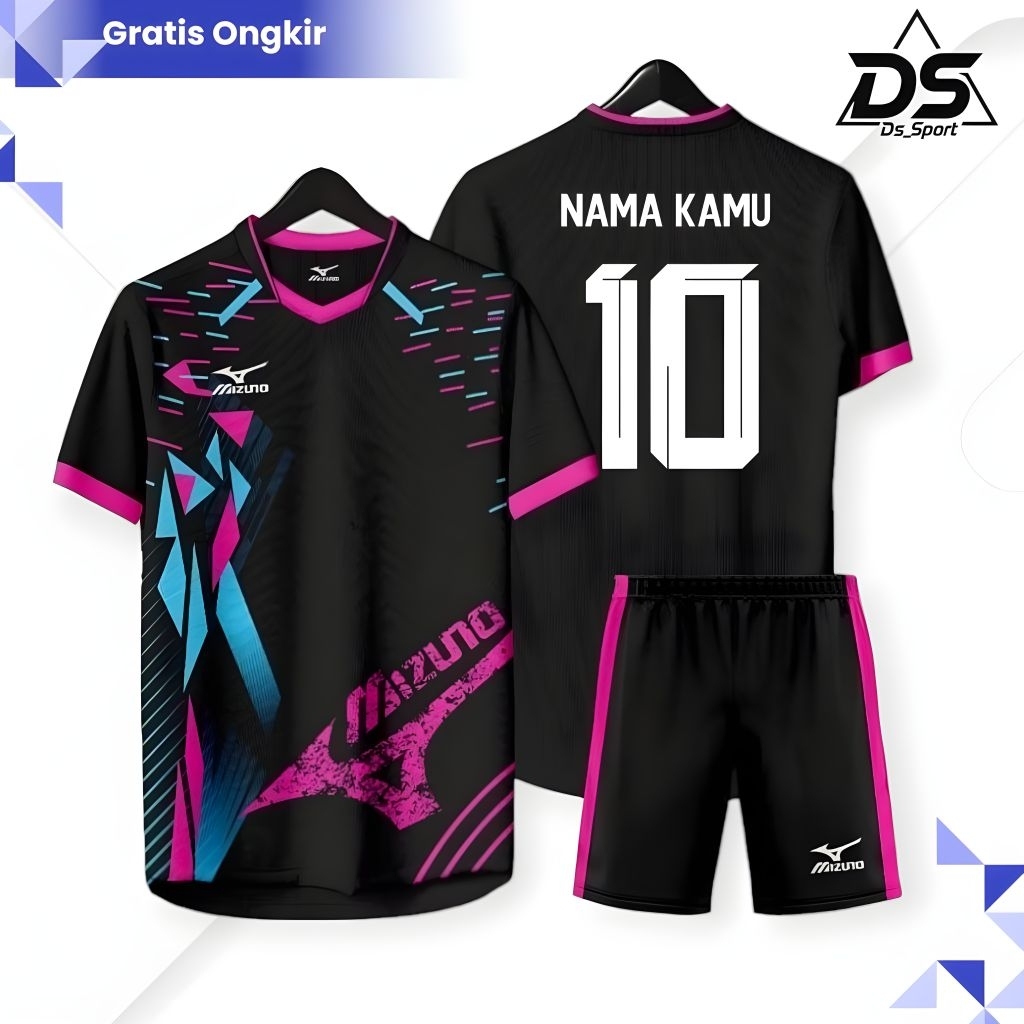 MIZUNO- Setelan Baju Volly Dewasa Unisex Custom Nama+Nomor, Jersey Bola Dewasa Bahan Dry-Fit
