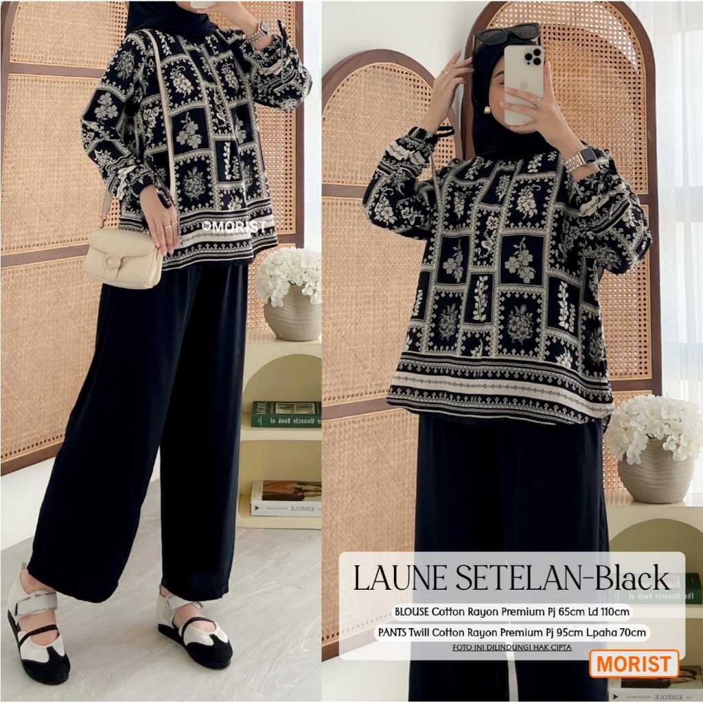 Laune Setelan Original Moris Blouse Cotton Rayon Premium Pants Twill Cotton Rayon Premium