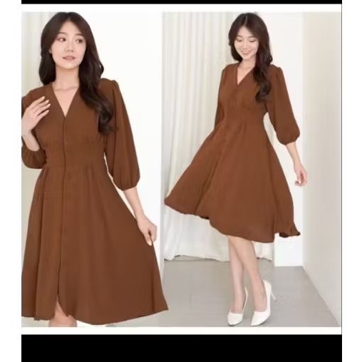 Dress Crinkle Midi Busui Friendly Casual Korean Look