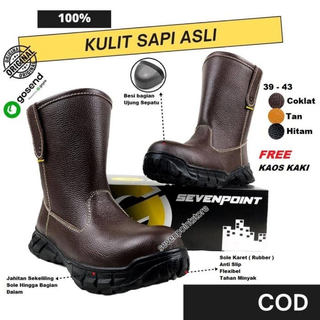 Sepatu Safety Pria Ujung Besi Proyek Boots Kulit Sapi Asli Kerja Lapangan Septi Sefty 