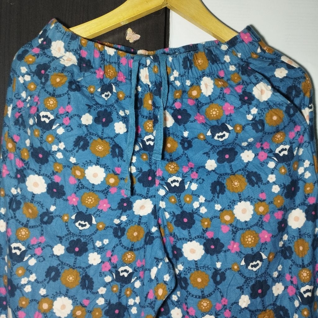 CELANA PANJANG KATUN FLANEL UNIQLO PREMIUM BIRU BUNGA PRINCESSE TAM•TAM PARIS
