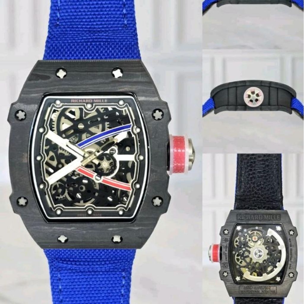 Jam tangan Automatic Swiss ETA RM67 RM 67-02 Velcro strap Carbon fullset - Blue/Jam Tangan Terbaru P