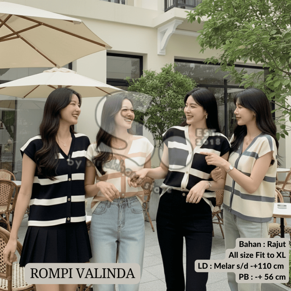 Rompi Valinda KUTUNG VEST kancing motif salur