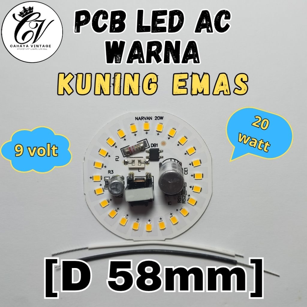 PCB LED AC CAHAYA KUNING EMAS 20 WATT MESIN LAMPU