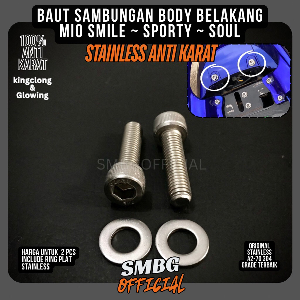 BAUT L6x15 BAUD SAMBUNGAN BODY BELAKANG MIO SPORTY SMILE SOUL STAINLESS STEEL ANTI KARAT KUNCI L5 2 