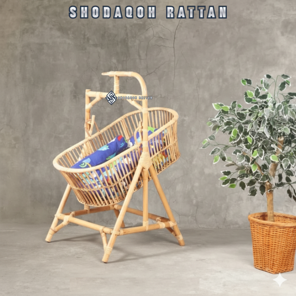 Keranjang Ayunan Bayi Rotan Dengan Kasur / Tempat Tidur Bayi Rotan Minimalis