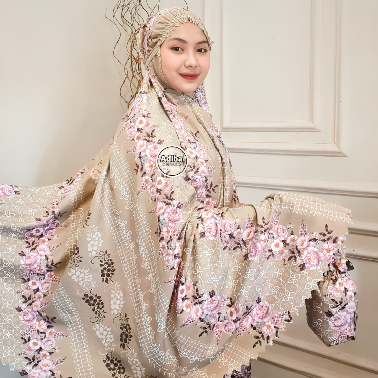 Adiba Mukena Dewasa Motif Terbaru Resleting Dagu Katun Premium