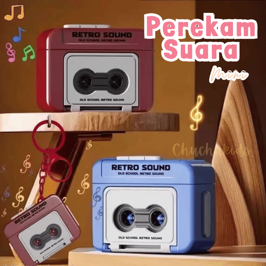 Gantungan Kunci Perekam Suara Retro Mini Voice Recorder Keychain Mainan Perekam Suara Mini