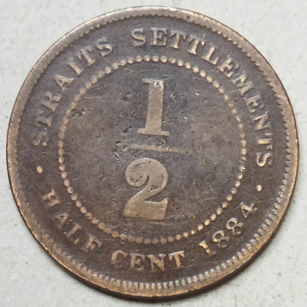 Koin kuno Half 1/2 Cent 1884 straits settlements