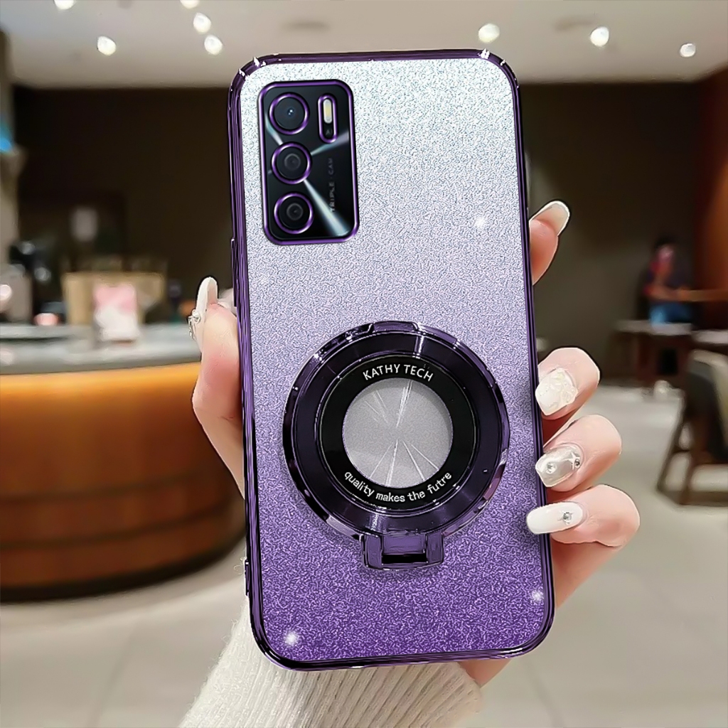 Soft Case Oppo A16 A16S Case Gliter Standing Magnetic Ring Holder Wireles Silicone Casing