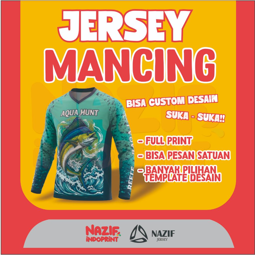 Jersey Mancing Lengan Panjang Custom Full Printing / Jersey Mancing Lengan Panjang Bertopi / Jersey 
