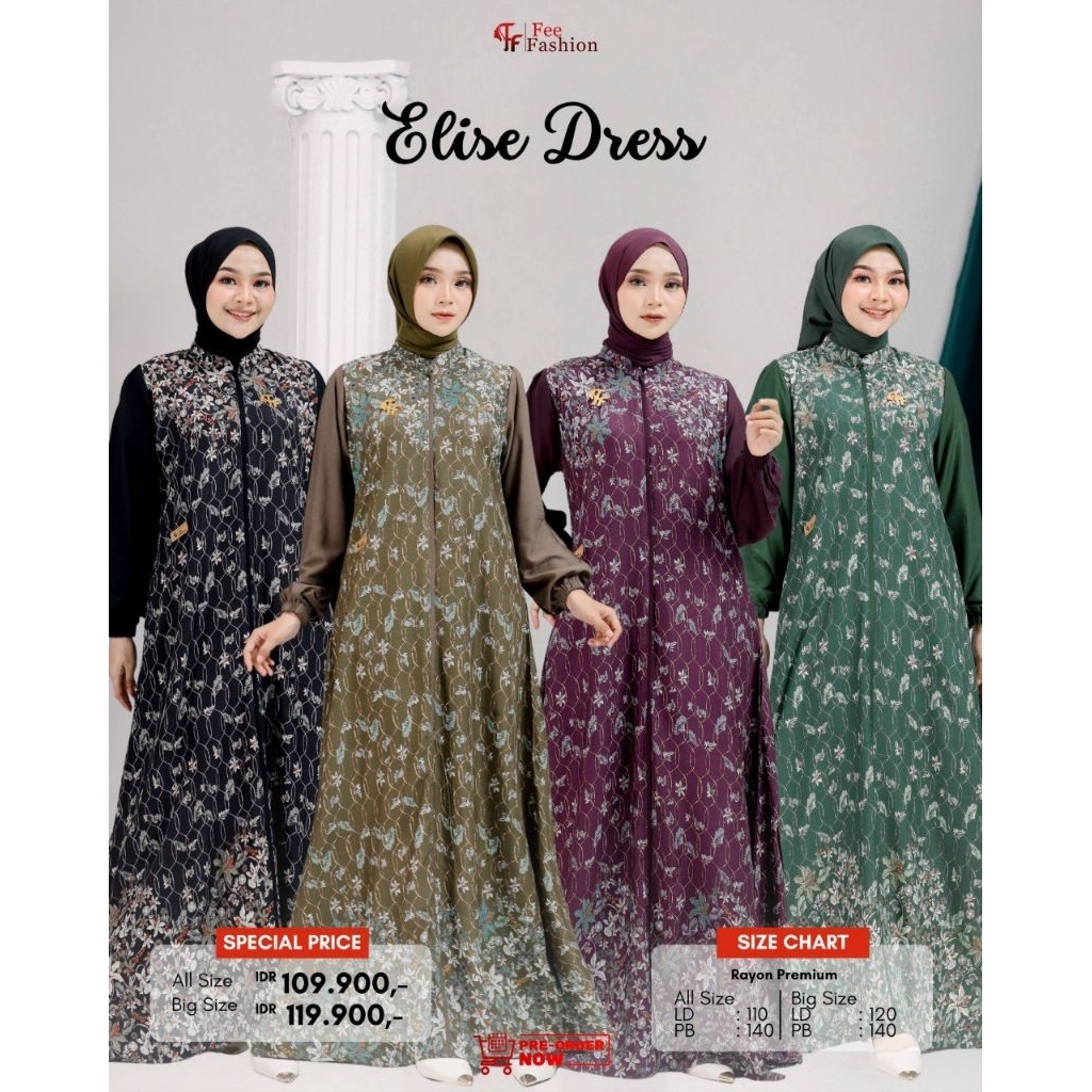 ELISE DRESS FEE FASHION, DRESS RAYON TWILL, DRESS MOTIF, GAMIS RAYON