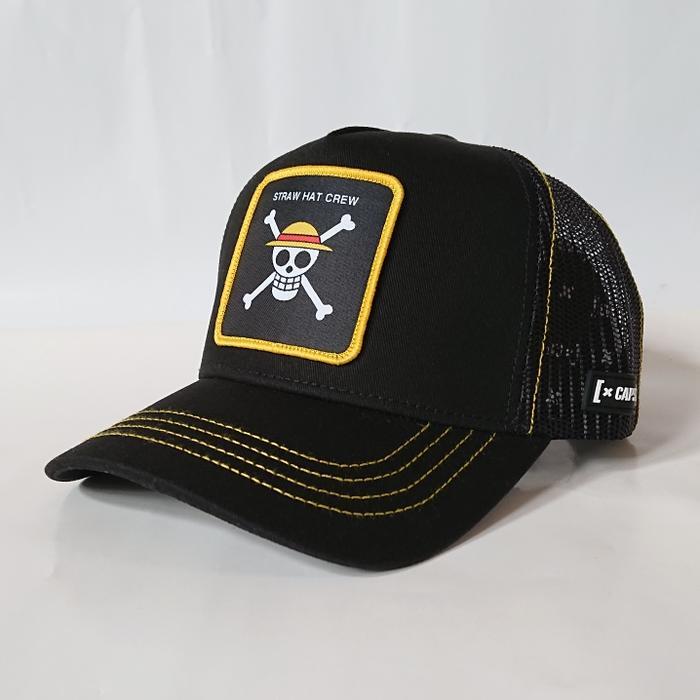 Topi Original Capslab Jolly Roger One Piece Trucker Cap - Straw Hat Crew (Black)