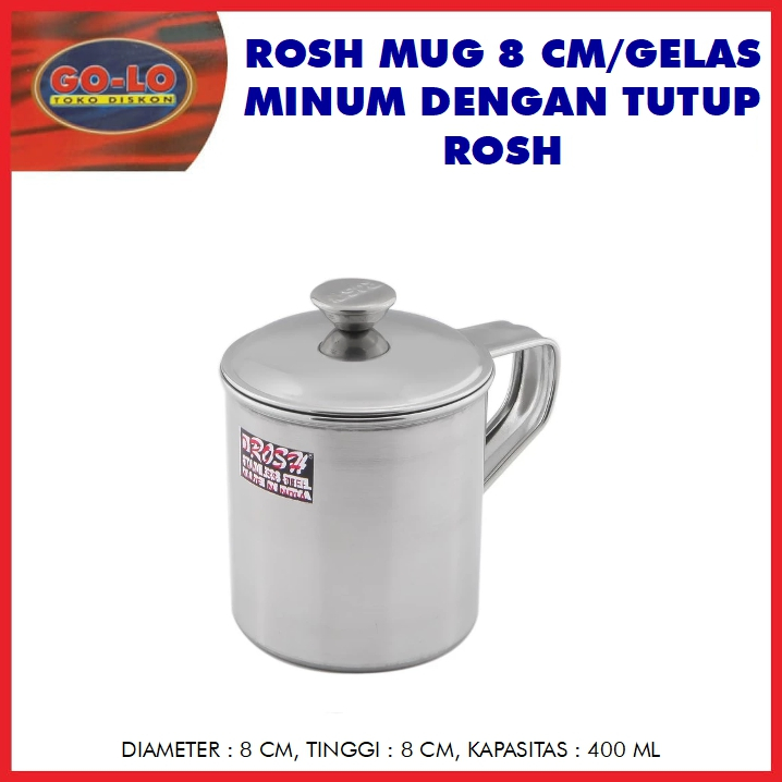 Rosh mug 8 cm/Gelas minum dengan tutup Rosh