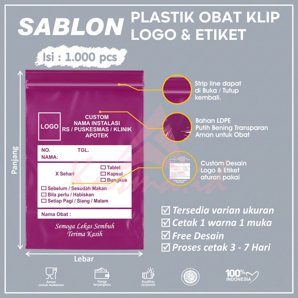 PLASTIK KLIP OBAT SABLON KLIP OBAT BIDAN