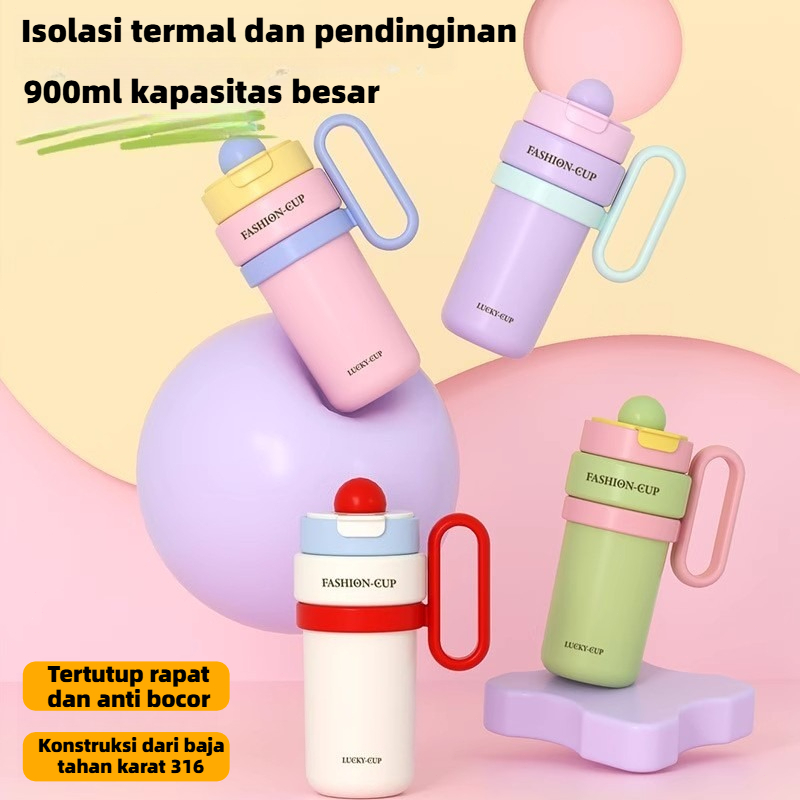 [COD]tumbler Stainless Vacuum 900ml Portable Thermos Botol minum besar/ aesthetic/ tahan panas dingi