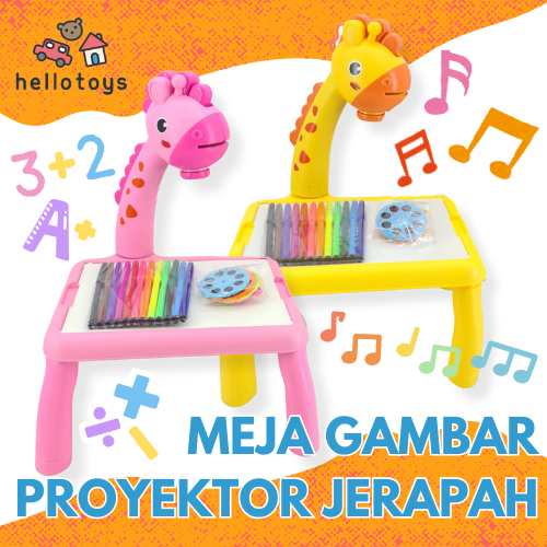 HELLO TOYS Mainan Anak Edukasi Meja Proyektor Jerapah Drawing Table Bunyi Lagu Pakai Baterai | Meja 