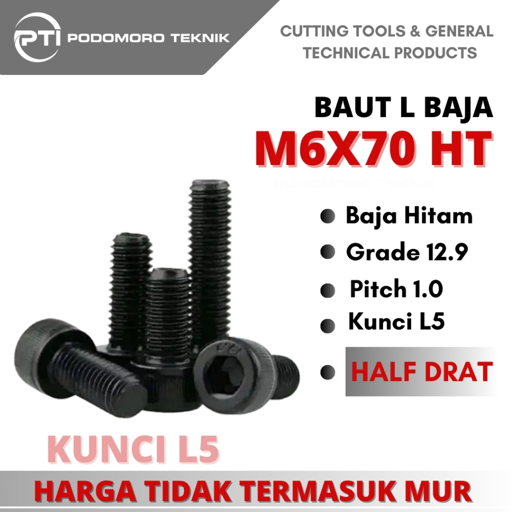 Baut L Hitam M6x70 Baut L Baja M6