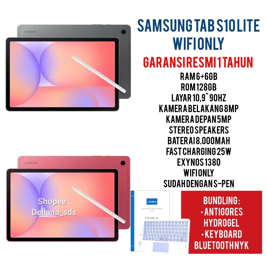 Samsung Tab S10 Lite 6/128 Wifi Only Garansi Resmi 1 Tahun Tab Samsung S10 Lite 6/128 Tablet Samsung